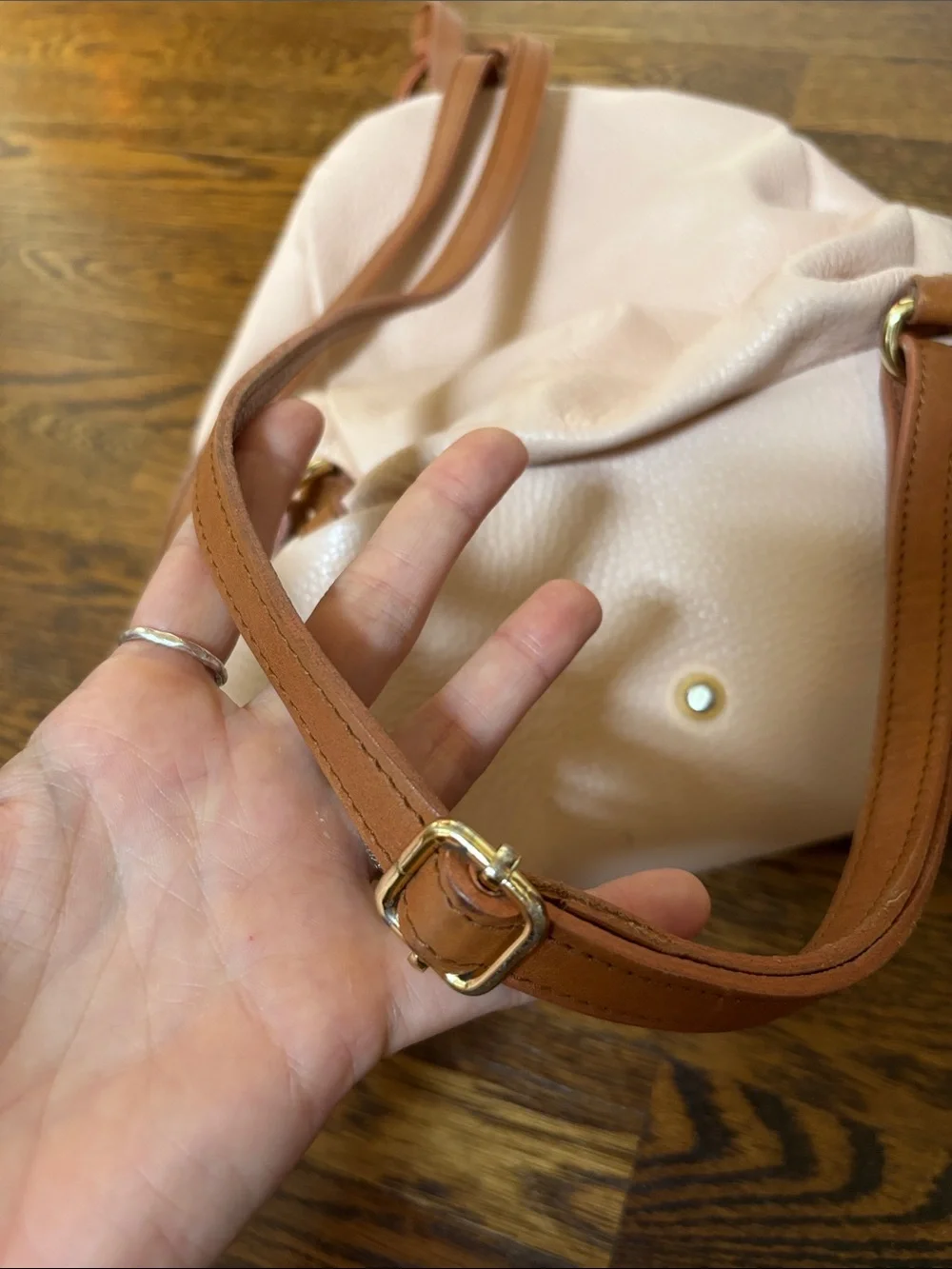 Blush Pink soft Leather Drawstring Multi Backpack w Tan Trim Valentina Italia